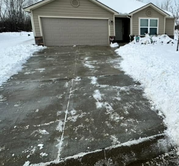 Cleared driveway after snow removal